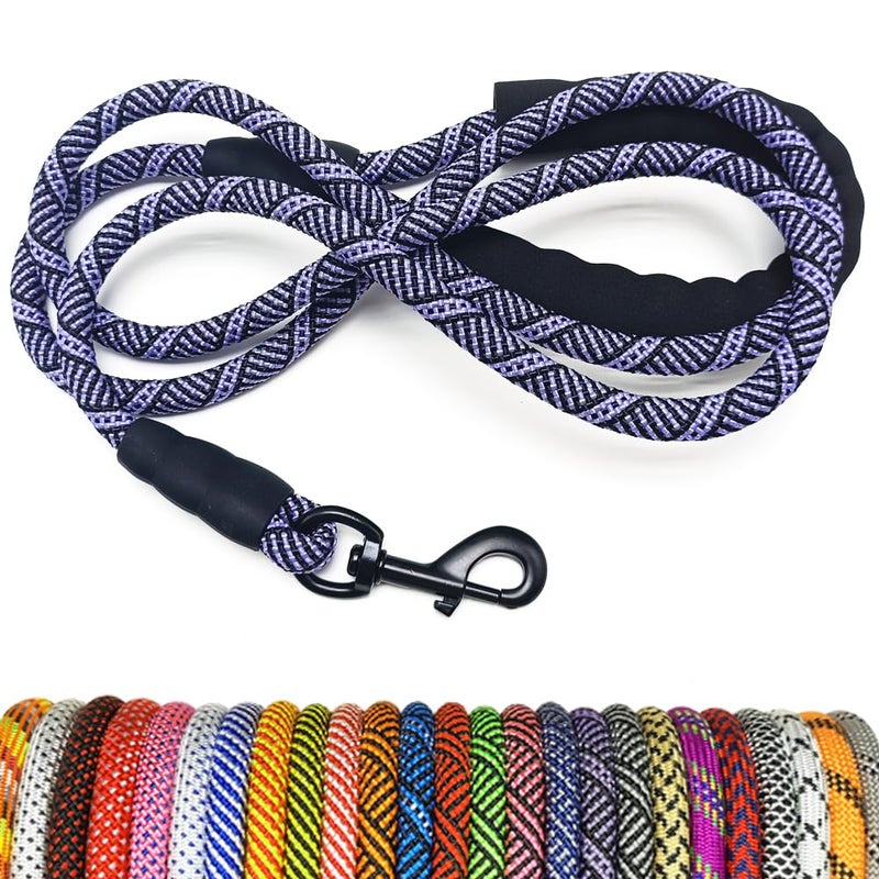 MayPaw Heavy Duty Rope Dog Leash, 6/8/10FT Nylon Pet Leash, Soft Padded Handle Thick Lead Leashes for Large Medium Dogs Walking Roaming (6ft * 1/2", Purple Black) - Image 1